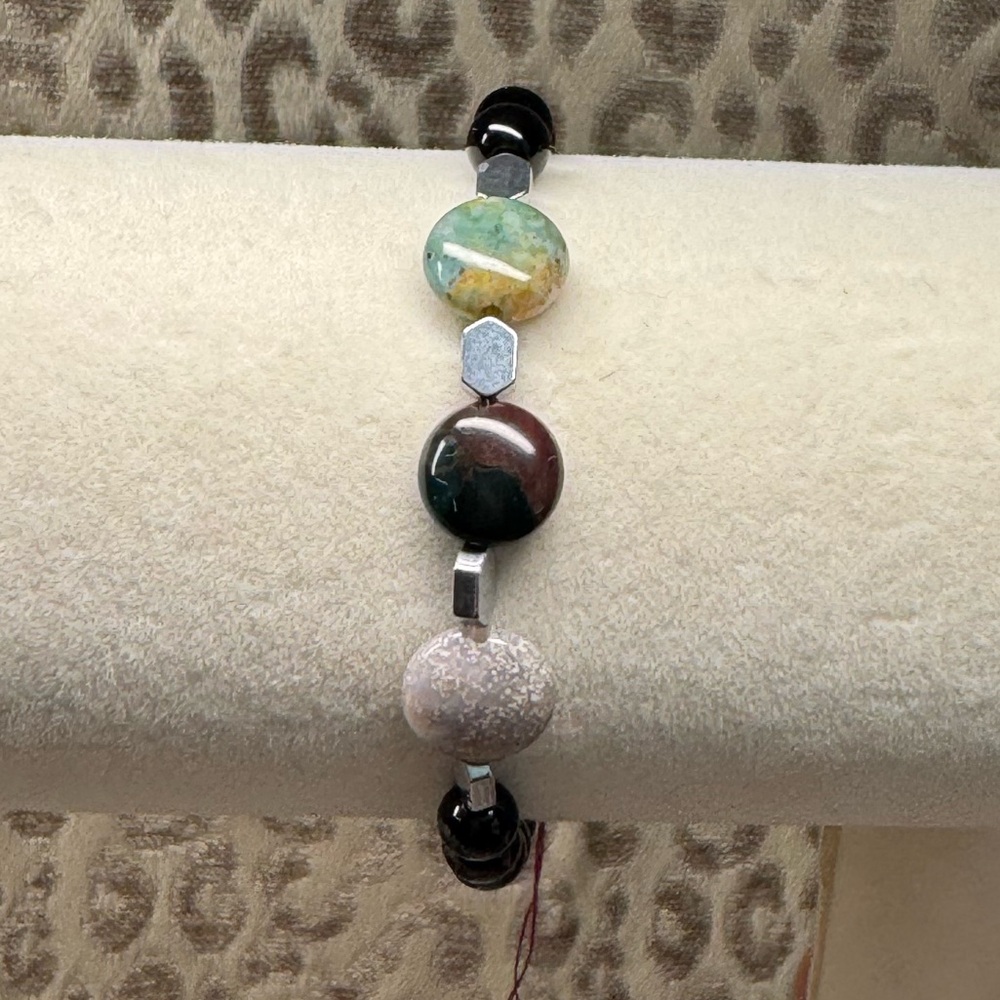 Fancy & Black Jasper Natural Crystal Gemstone Stretch Bracelet